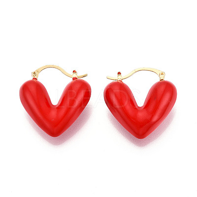 Heart Brass Enamel Hoop Earrings EJEW-N060-02G-1