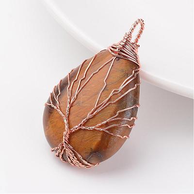 Natural Tiger Eye Pendants G-K122-07RG-1
