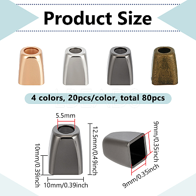 80Pcs 4 Colors Zinc Alloy Cord End BUTT-BC0001-16B-1