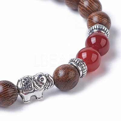 Dyed Wood Round Beads Stretch Bracelets BJEW-JB04839-1