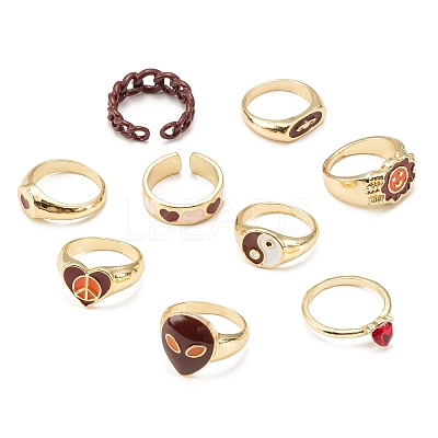 9Pcs 9 Style Heart & Curb Chain & Oval Rings RJEW-LS0001-57-1