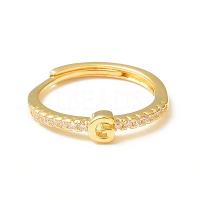 Clear Cubic Zirconia Initial Letter Adjustable Ring RJEW-C052-01G-G-1