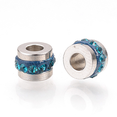 201 Stainless Steel Polymer Clay Rhinestone Inlaid Beads LS-RB-YWC0001-02D-1