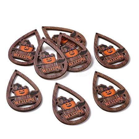 Halloween Theme Single Face Printed Aspen Wood Big Pendants WOOD-G015-05E-1