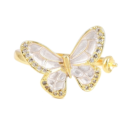 Butterfly Brass Micro Pave Cubic Zirconia & Enamel Cuff Ring Settings KK-CBAC351-05P-1