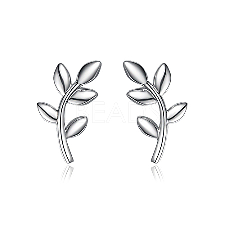 Leaf Sterling Silver Stud Earrings UF4300-1-1