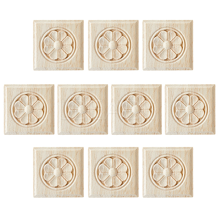 Square Wood Carved Floral Decorative Blocks WOOD-WH0124-160A-1