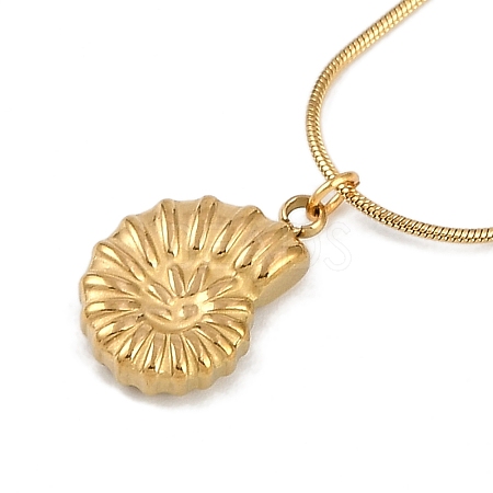 PVD Vacuum Plating 304 Stainless Conch Shell Shaped Pendant Round Snake Chain Necklaces X-NJEW-Z044-03G-1