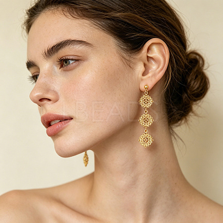 Alloy Flower Stud Dangle Earrings for Women WGBA756-01-1