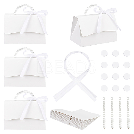 Wedding Paper Candy Gift Packaging Boxes with Polyester Ribbon and PVC Bead Chain CON-WH0089-68-1