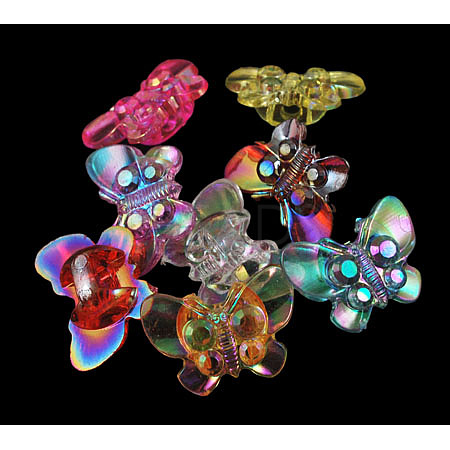 Kawaii Kid's Garment Accessories Transparent AB Color Acrylic Butterfly Sewing Shank Buttons X-PCA195Y-1