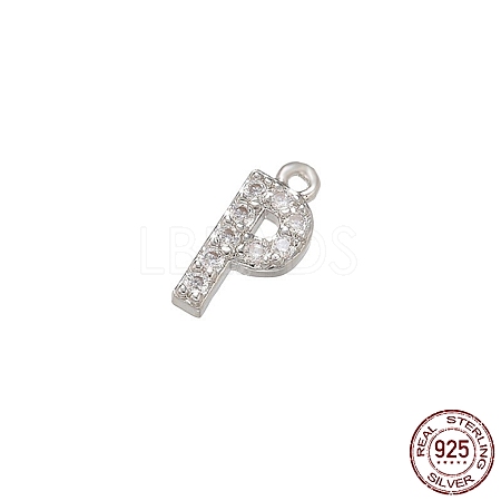Real Platinum Plated Rhodium Plated 925 Sterling Silver Micro Pave Clear Cubic Zirconia Charms STER-P054-10P-P-1