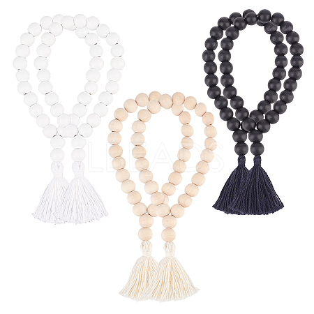 6Pcs 3 Colors Wood Tassels Pendant Decorations HJEW-OC00016-1