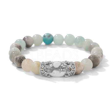 8MM Round Natural Flower Amazonite Beaded Stretch Bracelets with Oval Synthetic Howlite Beads WG9ED28-04-1