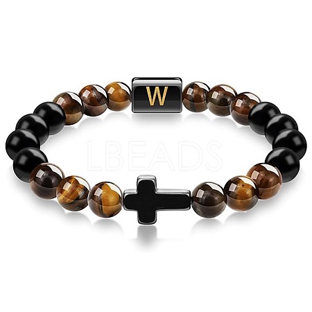 8MM Natural Tiger Eye and Matte Black Obsidian Round Beaded Stretch Bracelets SL9862-23-1