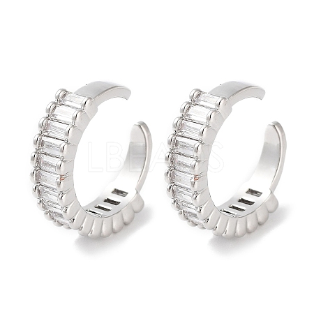 Rectangle Brass Cubic Zirconia Cuff Earrings for Women EJEW-E310-09P-1