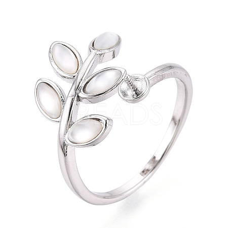 Leaf Shape Brass Shell Cuff Ring Settings KK-T076-63P-1