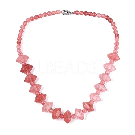 Cherry Quartz Glass Round & Cone Beaded Necklaces NJEW-N064-03M-1