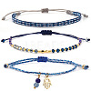 3Pcs 3 Styles Bohemian Adjustable Nylon Cord Braided Bracelet & Glass Beads Braided Bracelet & 304 Stainless Steel Hamsa Hand Charm Bracelet Set for Women GE8132-11-1