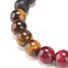 4Pcs 4 Colors Natural Tiger Eye & Black Agate(Dyed) Round Beaded Stretch Bracelets Set BJEW-JB08086-6