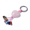 Natural & Synthetic Mixed Gemstone Heart with Mixed Gemstone Tassel Keychains KEYC-P012-03P-2