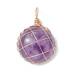 Natural Amethyst Copper Wire Wrapped Pendants PALLOY-JF02436-02-1