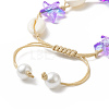 Natural Cowrie Shell & Glass Starfish Braided Bead Bracelet for Women BJEW-JB09943-4