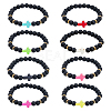 8Pcs 8 Colors Dyed Synthetic Turquoise Cross Beaded Stretch Bracelets Set BJEW-FI0001-27-1