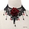 Gothic Alloy Glass Lace Rose Flower Statement Bib Choker Necklaces for Women FS-WGE10D6-03-1