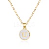 Alloy White Enamel Flat Round with Letter Pendant Necklaces FS-WG63565-21-1