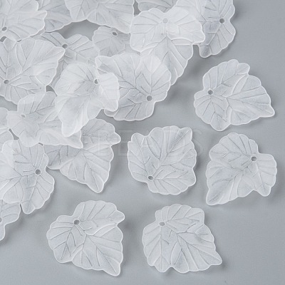 Transparent Frosted Acrylic Leaf Pendants X-PAF002Y-14-1