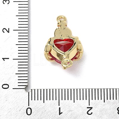 Brass with Glass Dark Red Sacred Heart Connector Charms X-KK-L253-27G-01-1