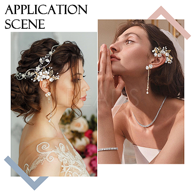 2Pcs 2 Styles Flower Crystal Rhinestone & Plastic Pearl Cuff Earrings EJEW-FH0001-13G-1