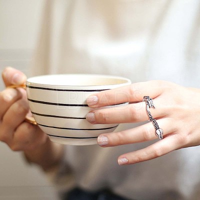 2Pcs 2 Style Alloy Snake with Rose Open Cuff Rings Set JR932A-1