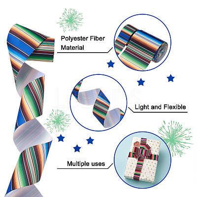 2Rolls 2 Styles Stripe Pattern Printed Polyester Grosgrain Ribbon OCOR-TA0001-37G-1