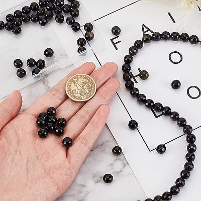 2 Strands Natural Golden Sheen Obsidian Beads Strands G-OC0003-52-1
