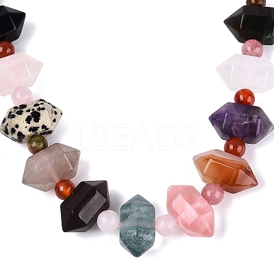 Natural & Synthetic Stone Round & Cone Beaded Necklaces NJEW-N064-03A-1