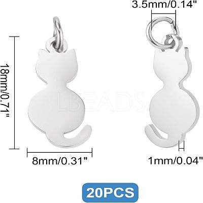 20Pcs 201 Stainless Steel Kitten Pendants STAS-UN0035-50-1