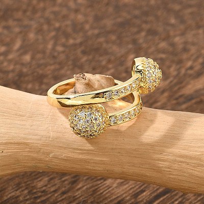 Brass Micro Pave Cubic Zirconia Open Cuff Rings for Women RJEW-F171-02G-1