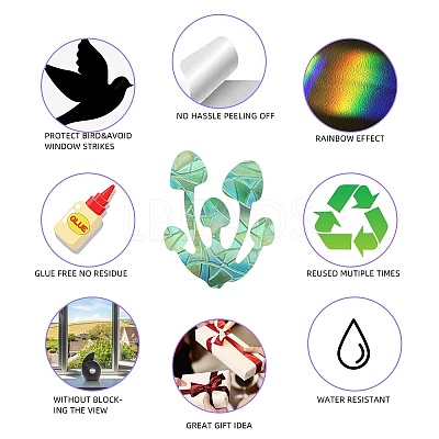 4PCS 2 Styles PVC Stickers Dazzling Color Window Stickers 3D Laser Mushroom Electrostatic Glass Window Stickers JX827A-1