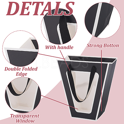 Trapezoid Paper Flower Gift Tote Bags with Plastic Visible Window ABAG-WH0045-25B-1