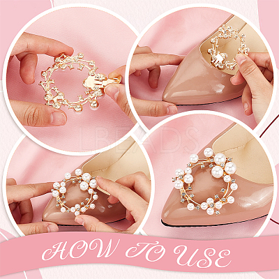 4Pcs 2 Colors Wreath Plastic Imitation Pearl Shoe Decoration AJEW-PH0011-48-1