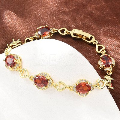 Brass Pave Cubic Zirconia Heart Flower Link Chain Bracelets for Women KK-CBA68DA-13G-01-1