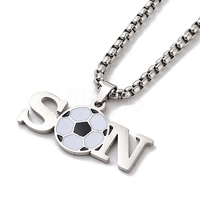 202 Stainless Steel Enamel Box Chain Sport Ball Pendant Necklaces for Men LS-NJEW-K380-01B-01-1