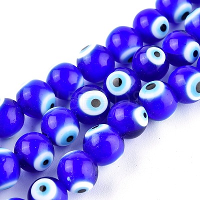 Handmade Evil Eye Lampwork Round Bead Strands LAMP-L055-10mm-14-1
