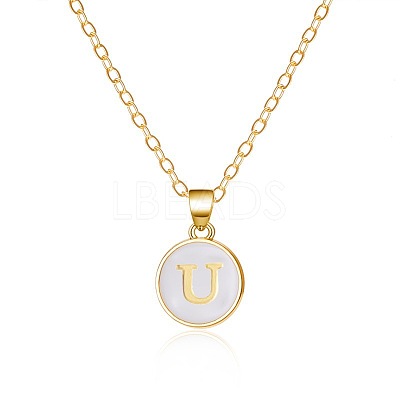 Alloy White Enamel Flat Round with Letter Pendant Necklaces FS-WG63565-21-1