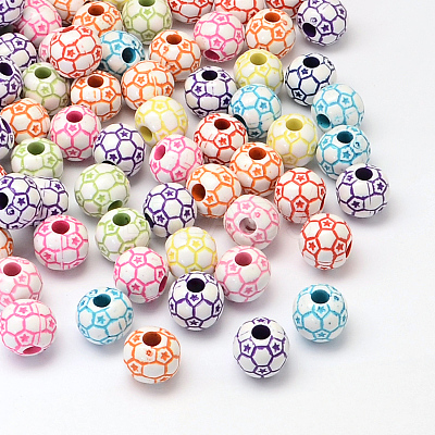 Football Craft Style Acrylic Beads X-SACR-R886-06-1