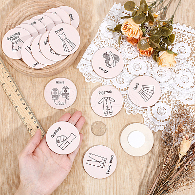 Flat Round Wood Box Labels DIY-BC0015-89B-1