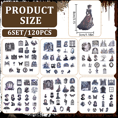 6 Sets 6 Styles Retro Paper Self-Adhesive Stickers DIY-WR0005-67-1