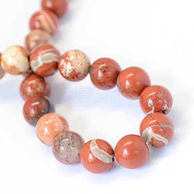 Natural Red Jasper Round Bead Strands X-G-E334-8mm-27-1
